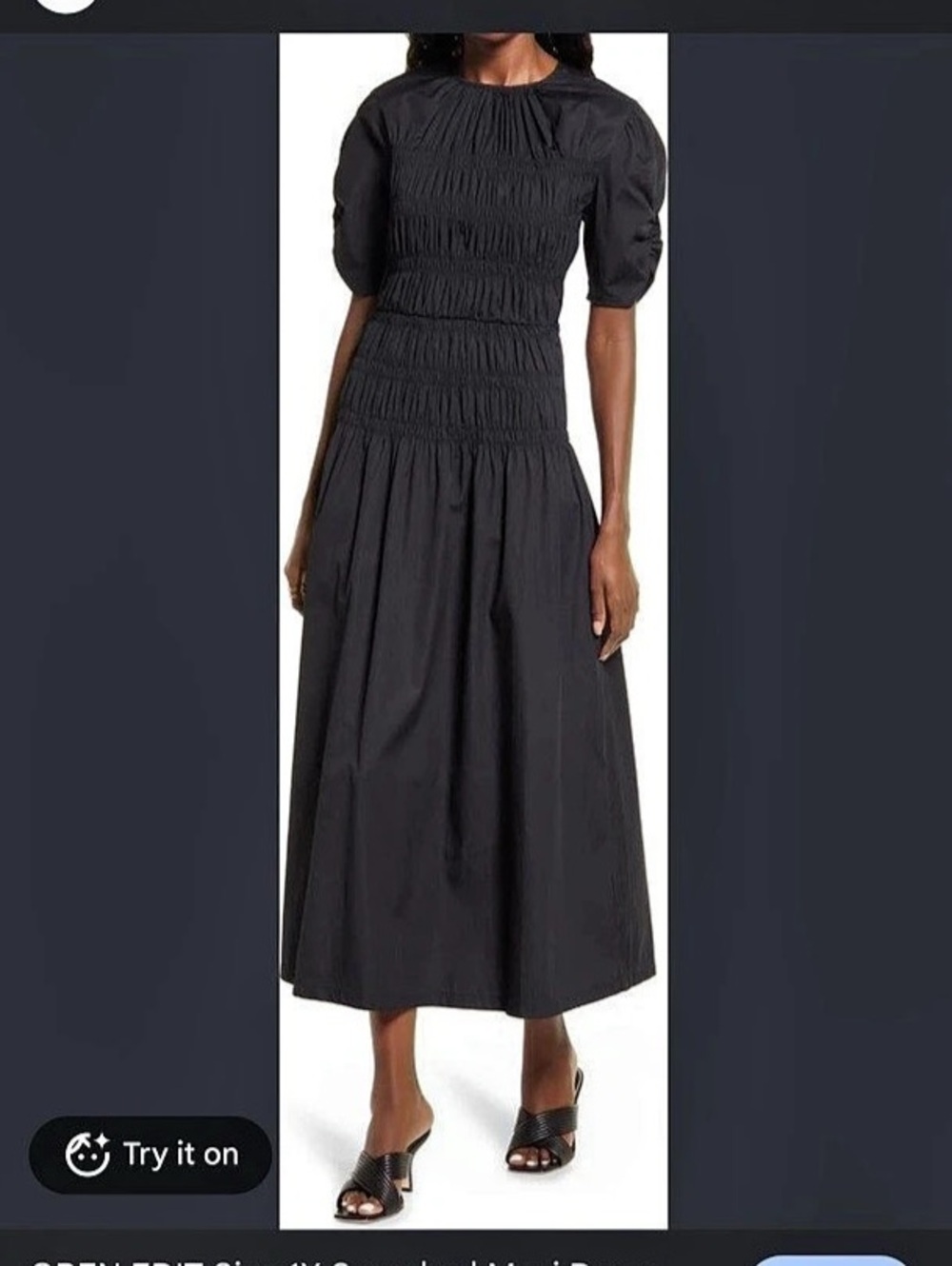 Open Edit Smocked Maxi Dress in Black Size 1X NWT